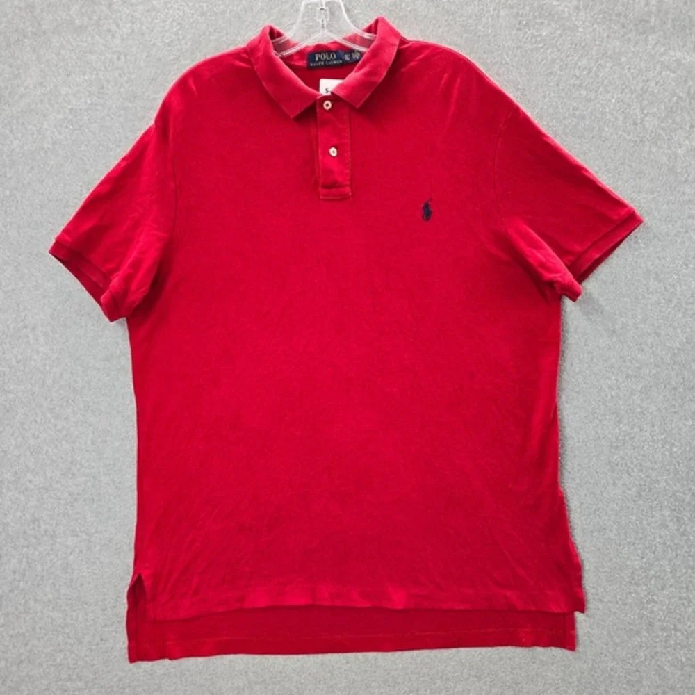 Polo Ralph Lauren Men‎ Polo Shirt XL Red Logo Split Side Hem Pony Short Sleeve